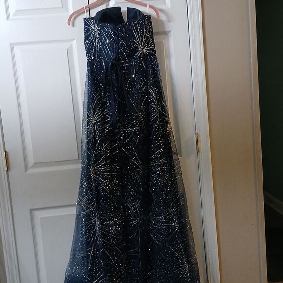 Navy Blue strapless starlight sparkle long gown prom formal evening Sz 9 NWOT - Picture 6 of 10